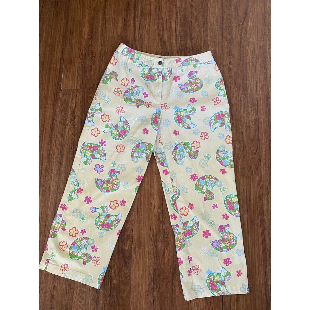 Duck Head Women Size 8 Cropped Capri Pants Jeans Floral Duck Print Vintage 80s
